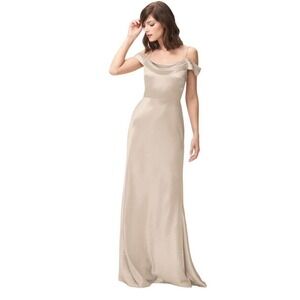 Jenny Yoo Serena Bridesmaid Dress in Pale Gold Size 2 Satin Long Gown